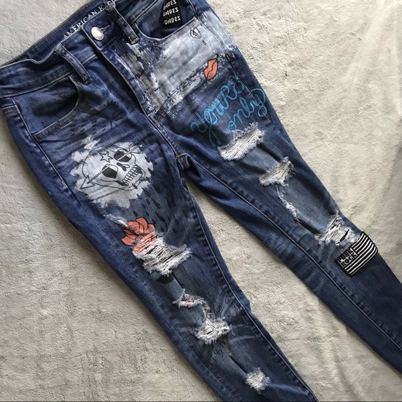 american eagle painted jeans